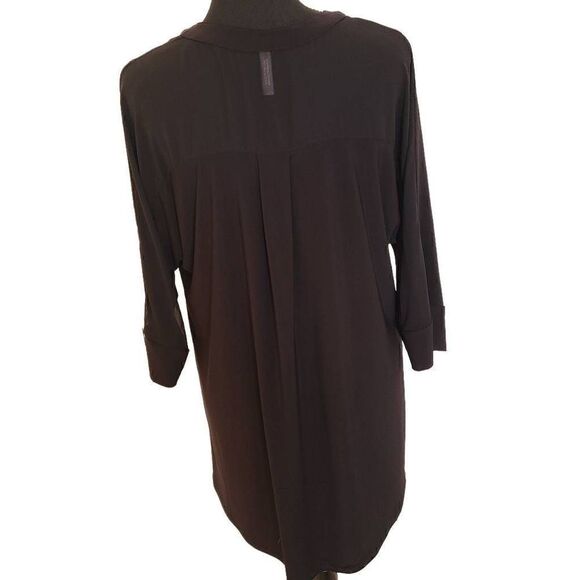Last Tango Womens Black V Neck Chiffon Stretch Tunic Oversized Blouse - Picture 3 of 13